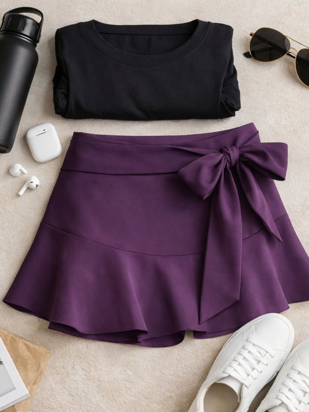 Zara Purple Fit & Flare Skort with Side Zip and waist Tie Bow XS